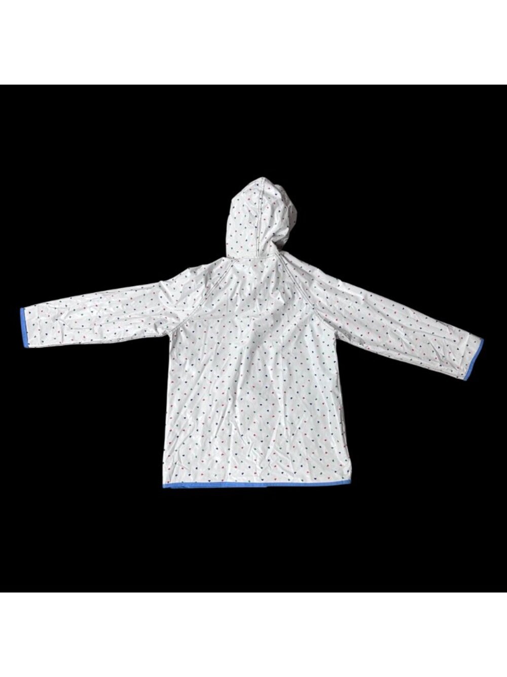 Vintage Girls Reversible Hooded Raincoat Jacket White Heart Blue 80s Size Large - Picture 3 of 13